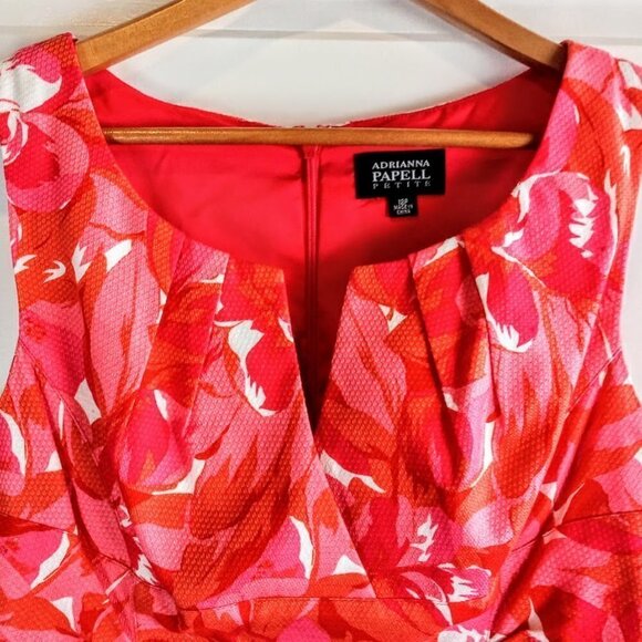 Adrianna Papell Petite Orange Pink Floral Cotton Sleeveless Dress NWT - Picture 3 of 6